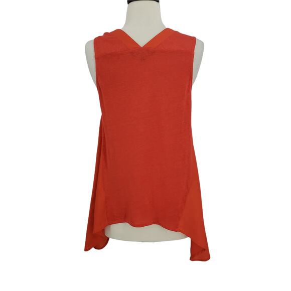 French Connection XS Orange Linen Top – V Neck Sleeveless Shark Bite Hem - Picture 4 of 5